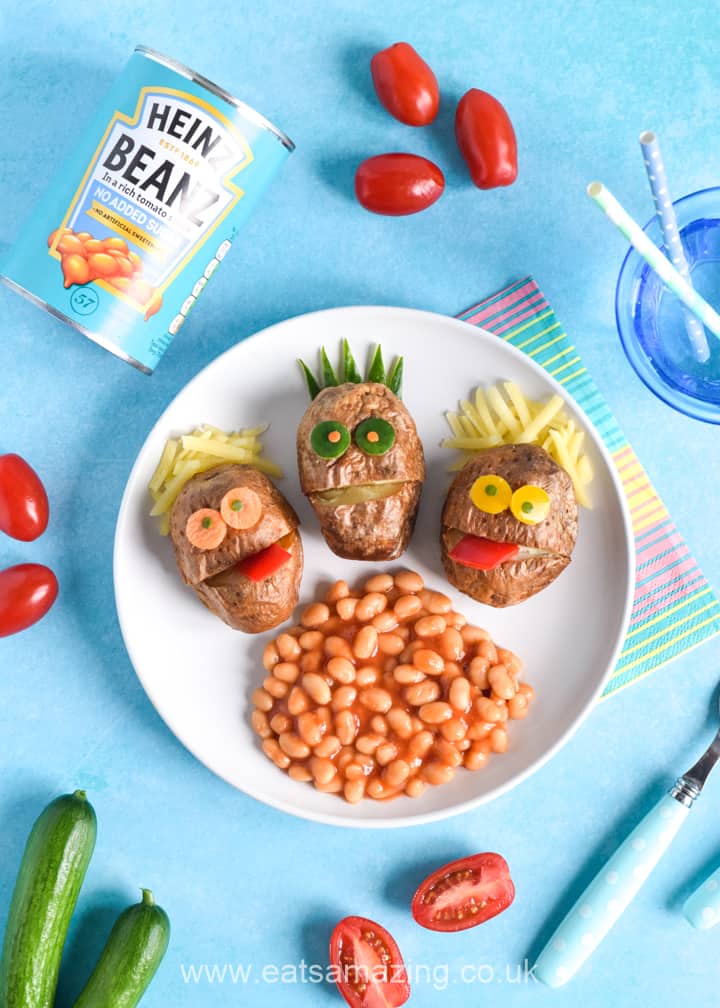 Cute mini baked potato monsters recipe - fun and easy meal idea for kids