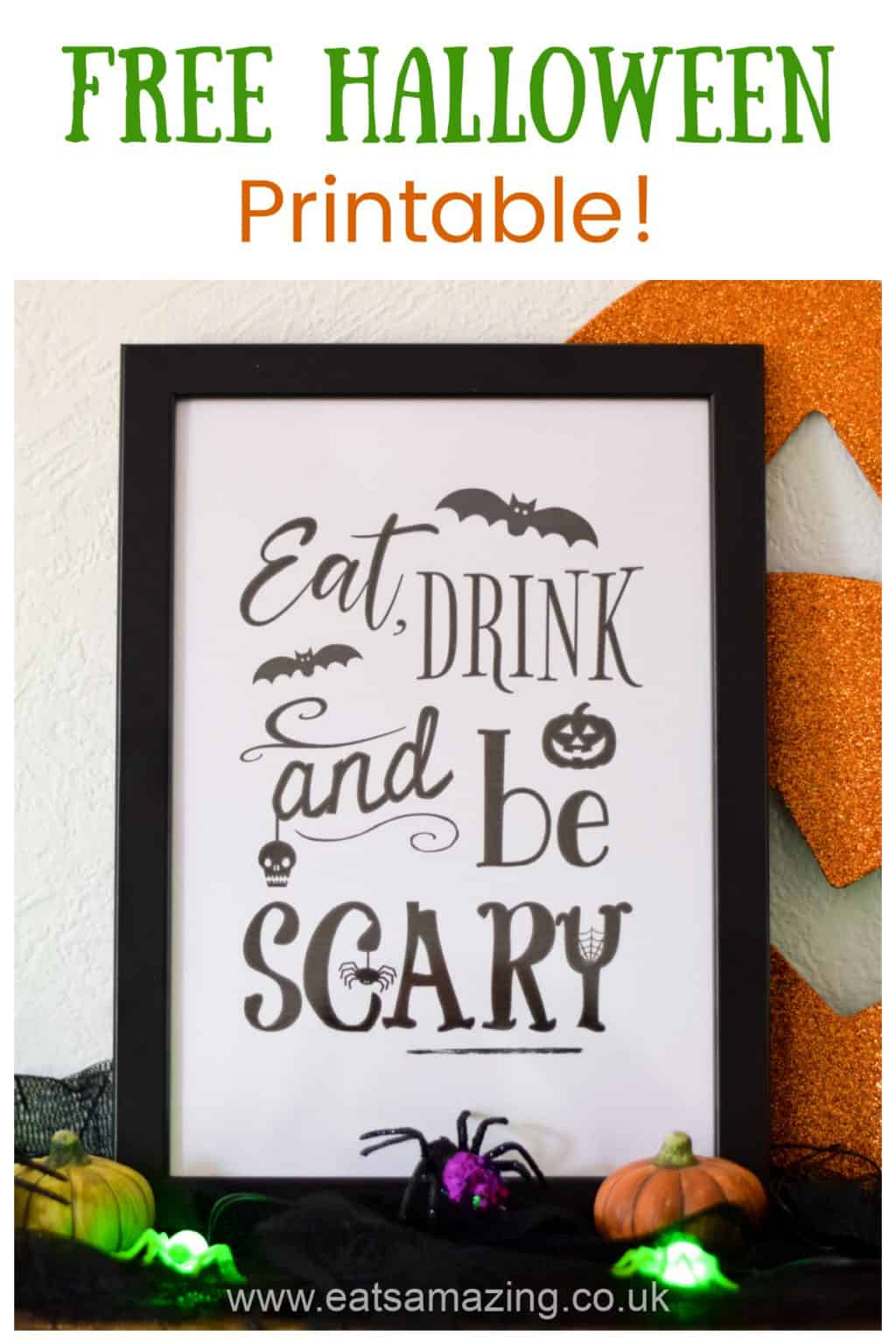 FREE Halloween Printable - Eat Drink and be Scary! - Eats Amazing.