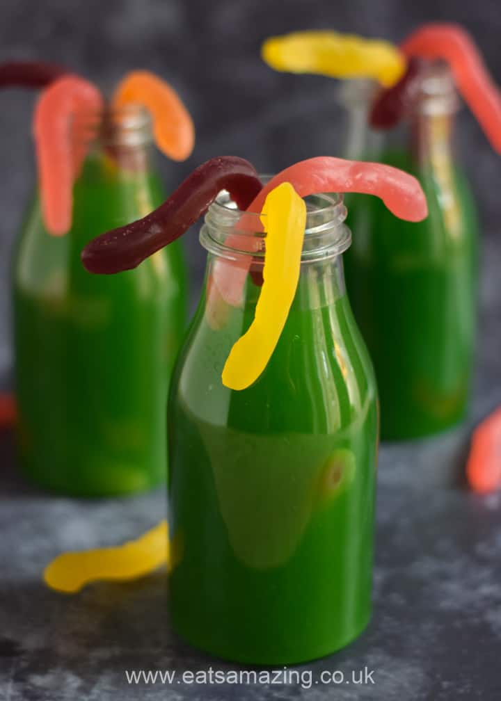 Fun Halloween mocktail for kids - easy worm juice recipe for parties and spooky treats at home