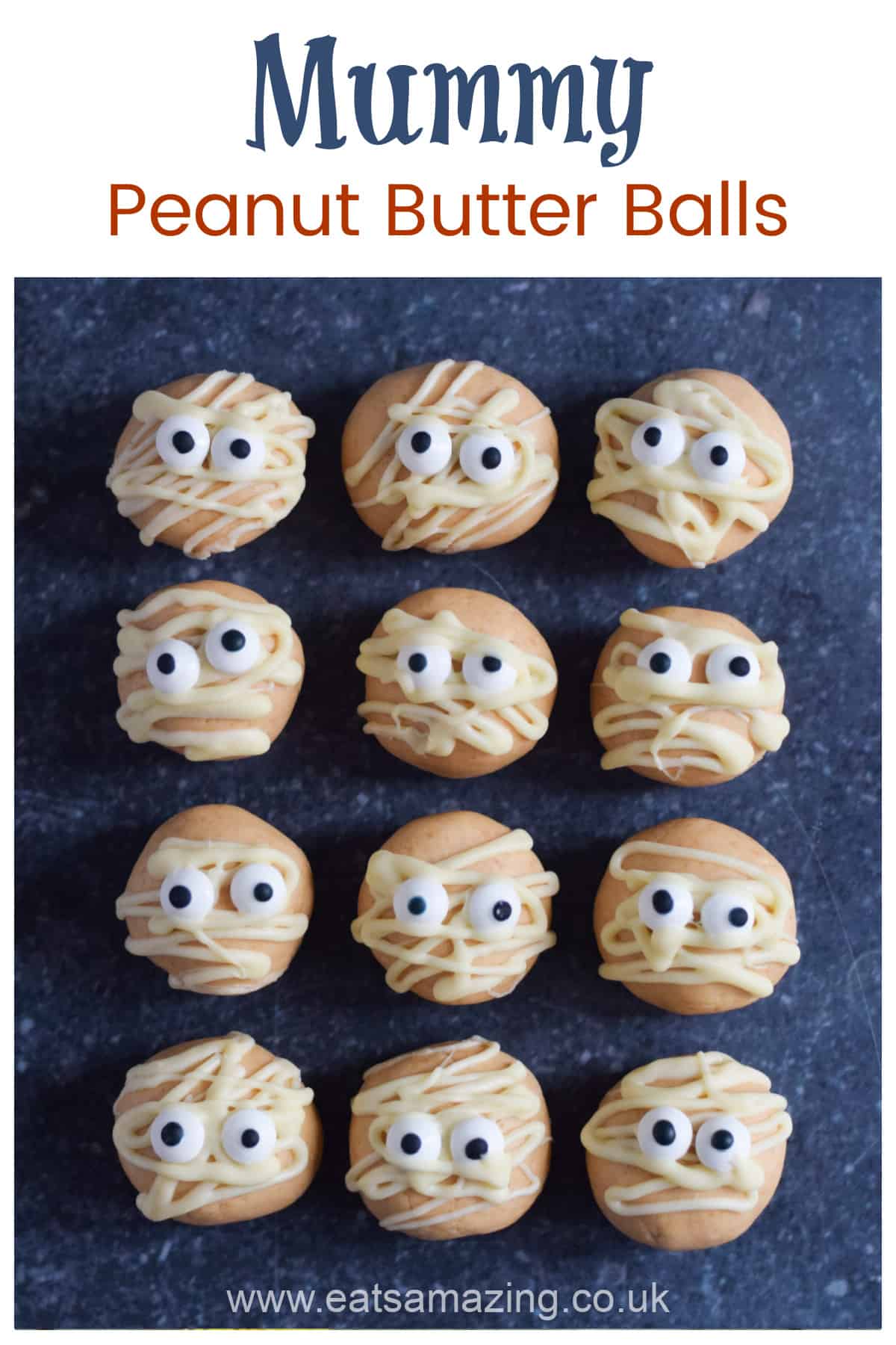 How to make cute and easy Mummy Peanut Butter Balls - fun Halloween recipe for kids