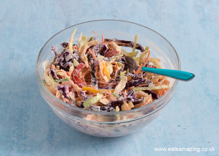 How to make easy Rainbow coleslaw - step 5 mix together until well combined