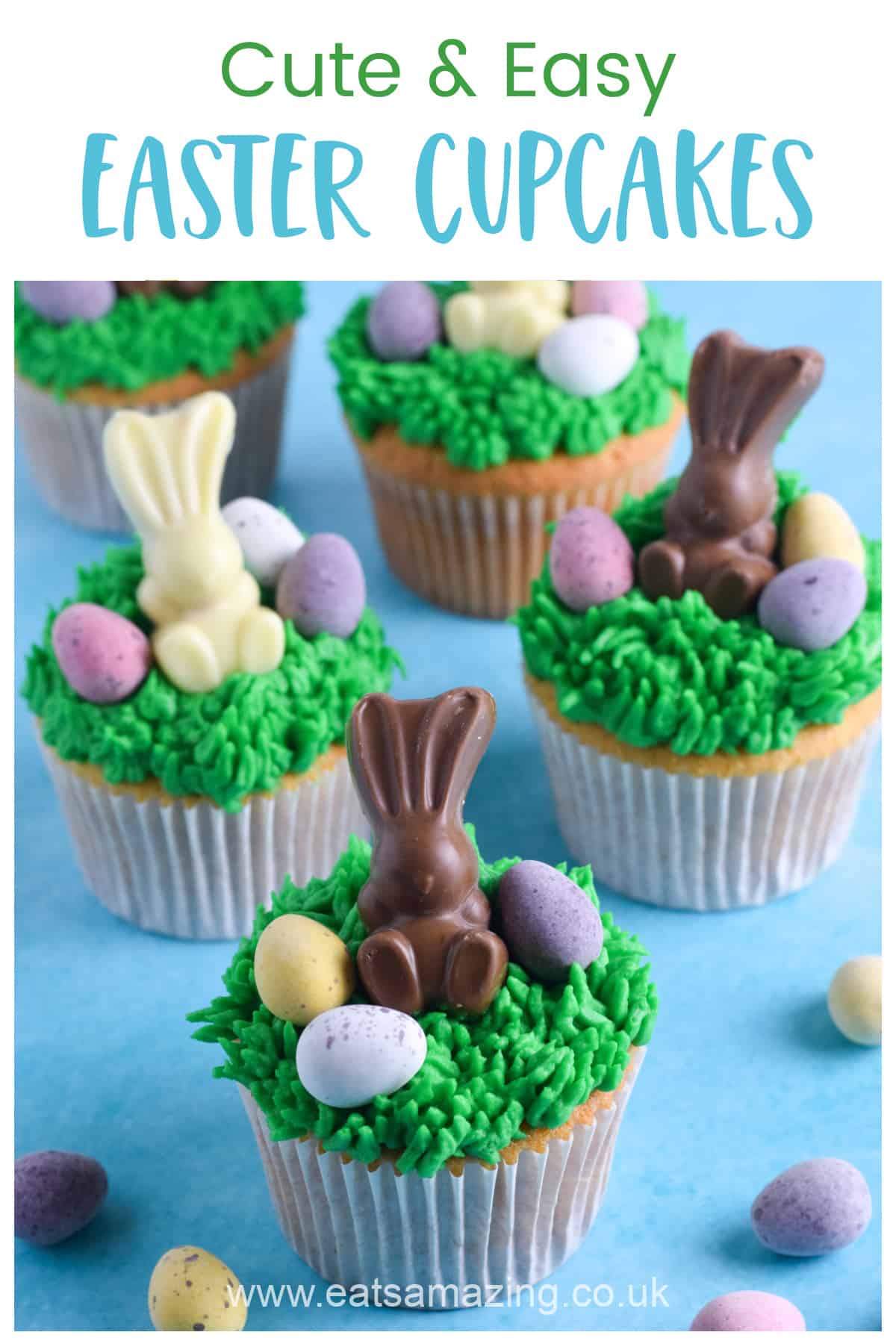 How to make cute and easy Easter Cupcakes with chocolate bunnies - fun Easter recipe for kids