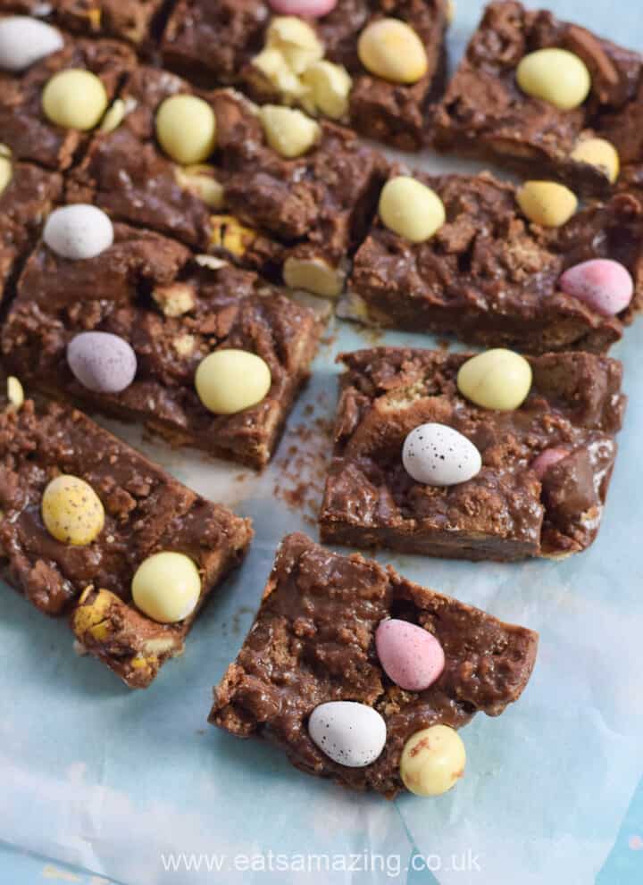 Quick and easy mini egg chocolate fridge cake recipe - this easy no bake treat is perfect for Easter
