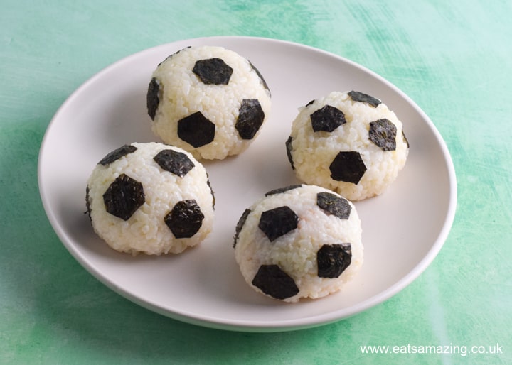 How to make easy football tuna rice balls - fun party food idea for kids