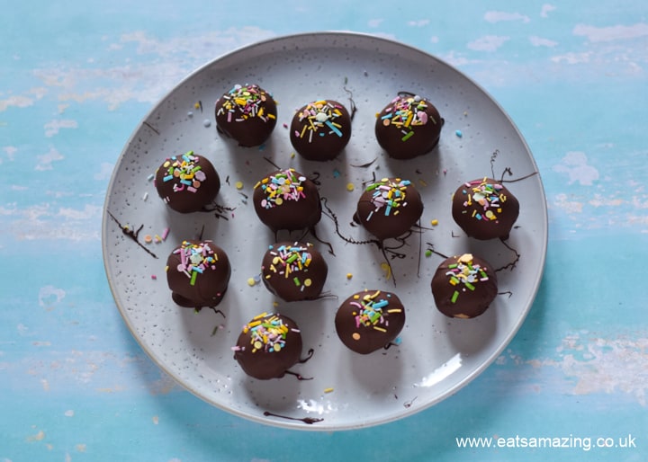 How to make chocolate covered cake balls - easy recipe step 6 chill until the chocolate has set