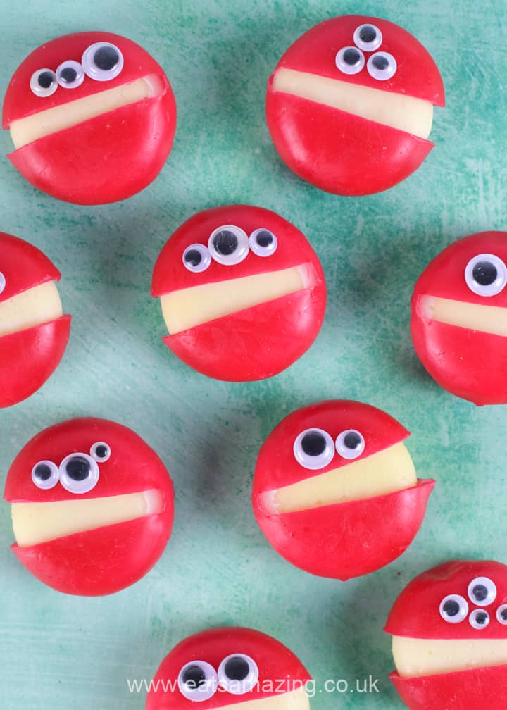 Quick and easy Babybel cheese monsters recipe - perfect for healthy Halloween party food kids lunch boxes or snacks