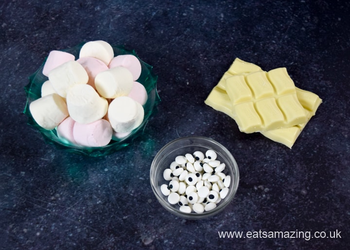 Wie man Marshmallow-Geister macht – lustiges lustiges Rezept für Halloween – Zutaten