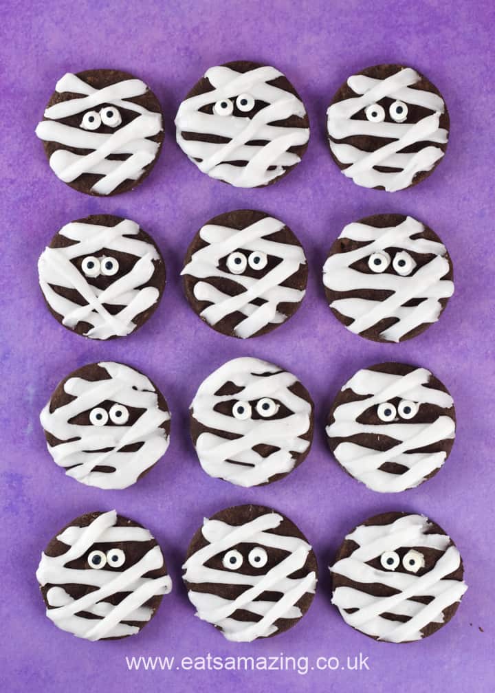 How to make chocolate shortbread mummy cookies - fun Halloween recipe for kids party food