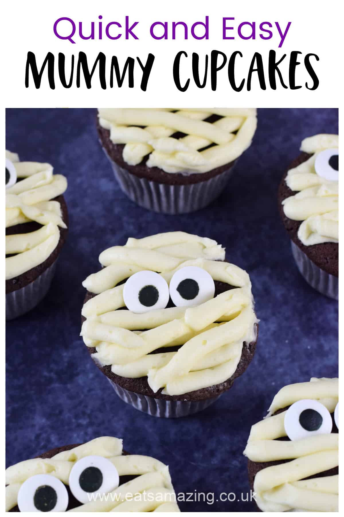 Cómo hacer una receta fácil y rápida de cupcakes Mummy - Comida para niños para fiesta de Halloween