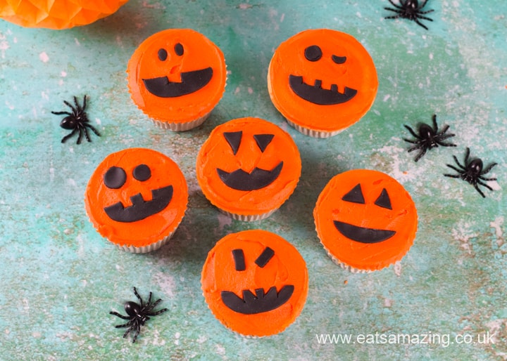 How to make quick and easy pumpkin themed cupcakes - easy Halloween baking recipe for kids