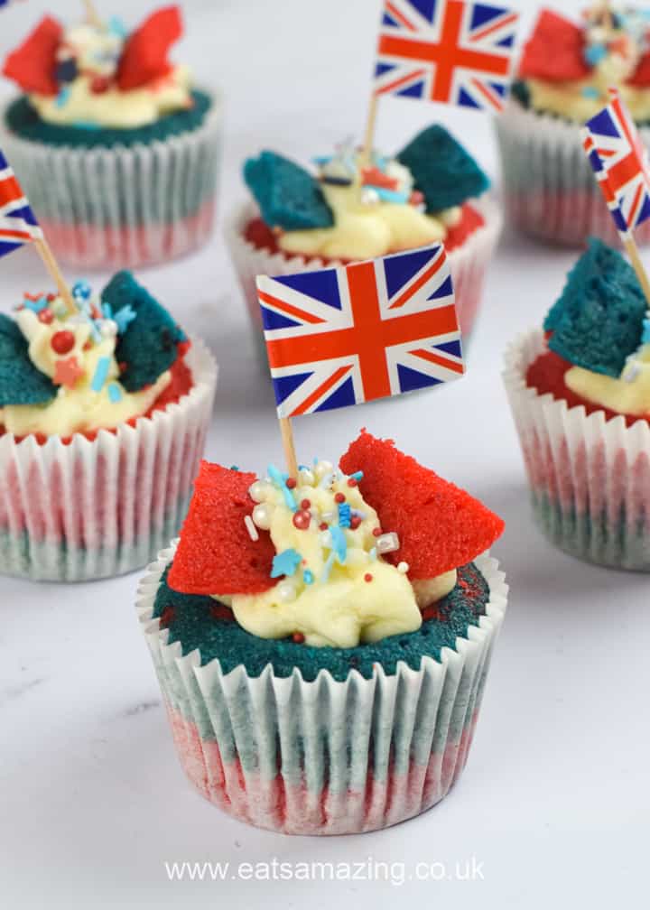 Cute and easy red white and blue butterfly cakes recipe to celebrate the Royal Jubilee