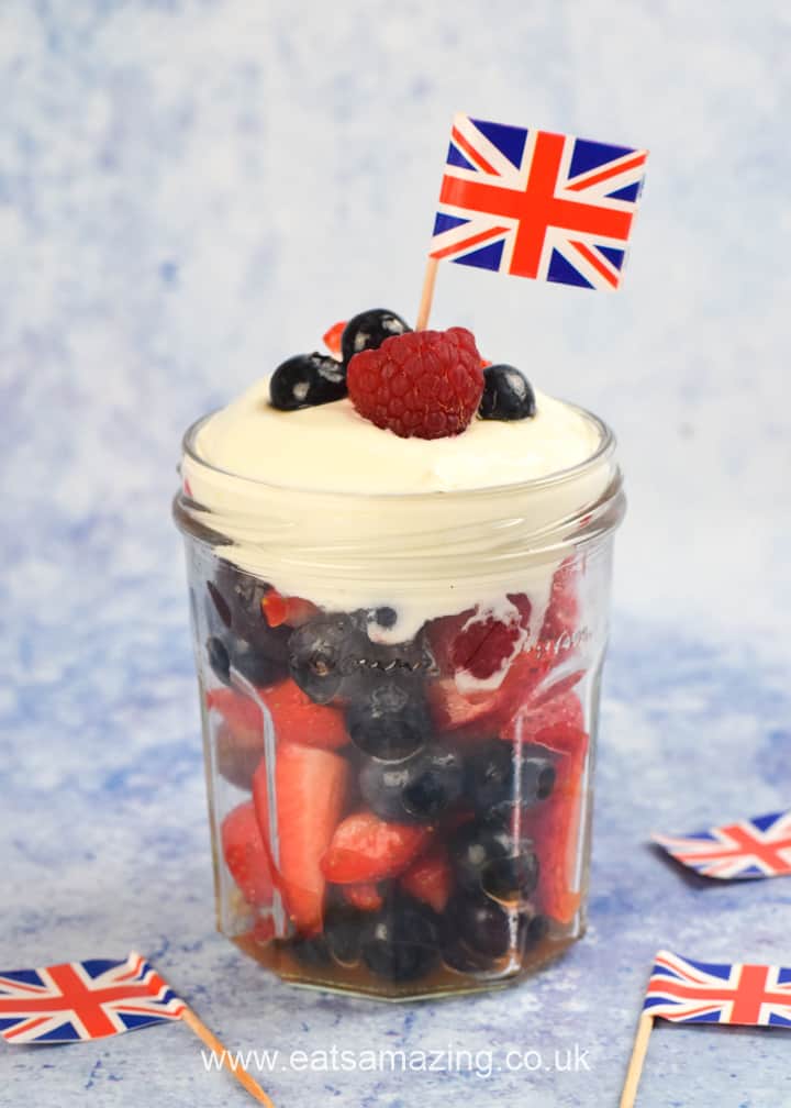 Cute and easy red white and blue fruit salad jars recipe to celebrate the Royal Jubilee