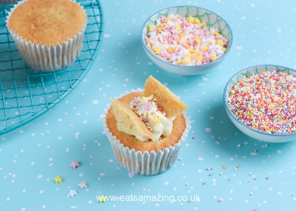 How to make butterfly fairy cakes - step 5 finish with sprinkles