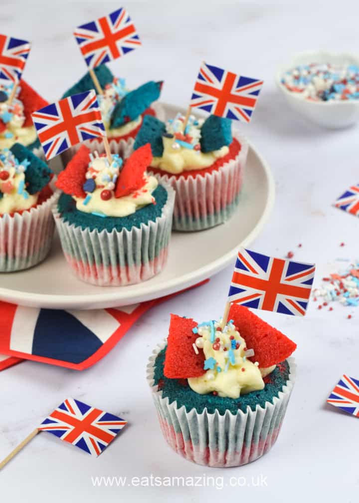 How to make red white and blue traditional British butterfly cakes - fun Royal Jubilee recipe for kids