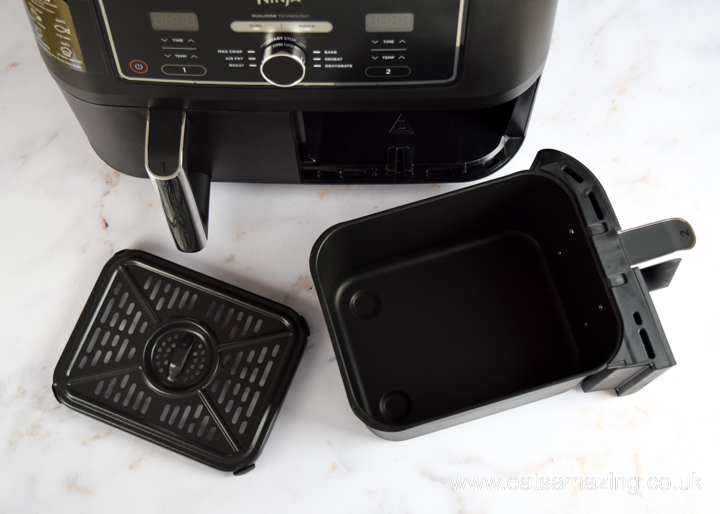 NINJA Foodie Max Dual Zone Air Fryer review - the two drawers have removable crisper plates for easy cleaning
