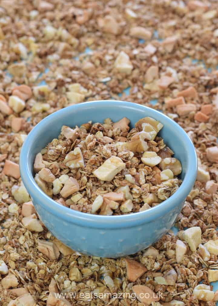 Quick and easy homemade apple pie granola recipe - healthy breakfast idea for kids