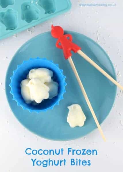 Coconut frozen yoghurt bites recipe - a yummy healthy snack idea for kids - eat with chopsticks for extra fun