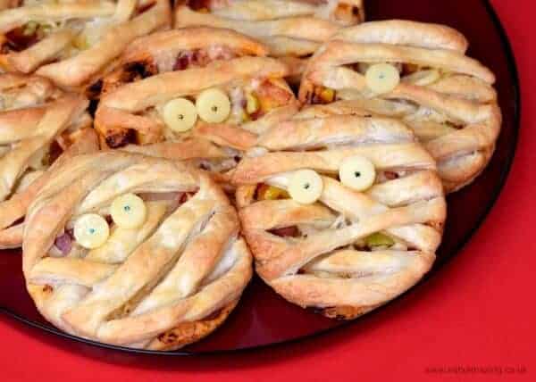 Cute Mummy Puff Pastry Pizza Pies - fun Halloween food for kids from Eats Amazing UK - great Halloween party food