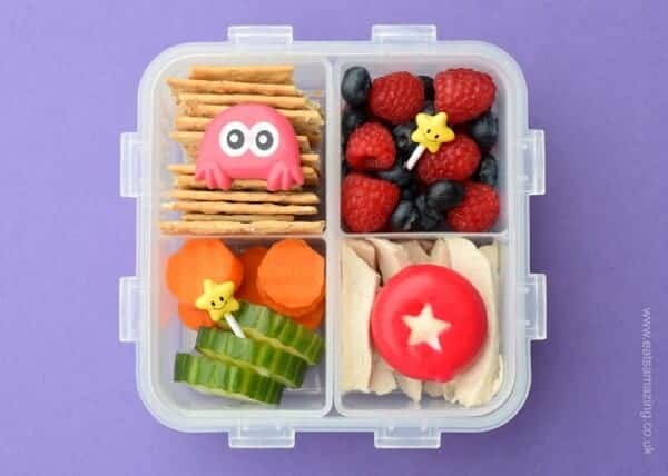 Easy Bento Lunch for Kids in the Lock and Lock Square divided lunch box - with lots more kids lunch box ideas and recommendations at Eats Amazing UK