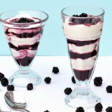 Easy healthy blackberry yoghurt parfait recipe - just 3 ingredients, a great quick way to use up blackberries - healthy dessert idea for kids