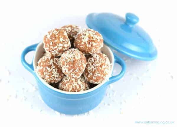 Homemade energy bites - nut free dairy free gluten free and vegan recipe - great healthy snack idea for kids from Eats Amazing UK