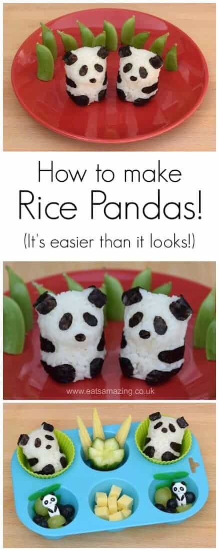 How to make cute panda shaped rice balls - full instructions video tutorial and a fun and healthy panda themed muffin tin meal - from Eats Amazing UK