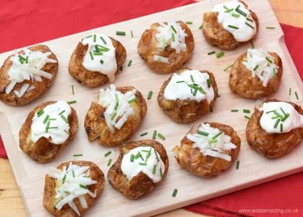 Mini baked potatoes recipe - such a fun and easy party food idea for bonfire night and the festive season from Eats Amazing UK