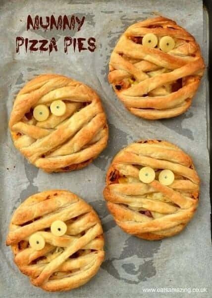 Mummy Puff Pastry Pizza Pies - fun Halloween food for kids from Eats Amazing UK